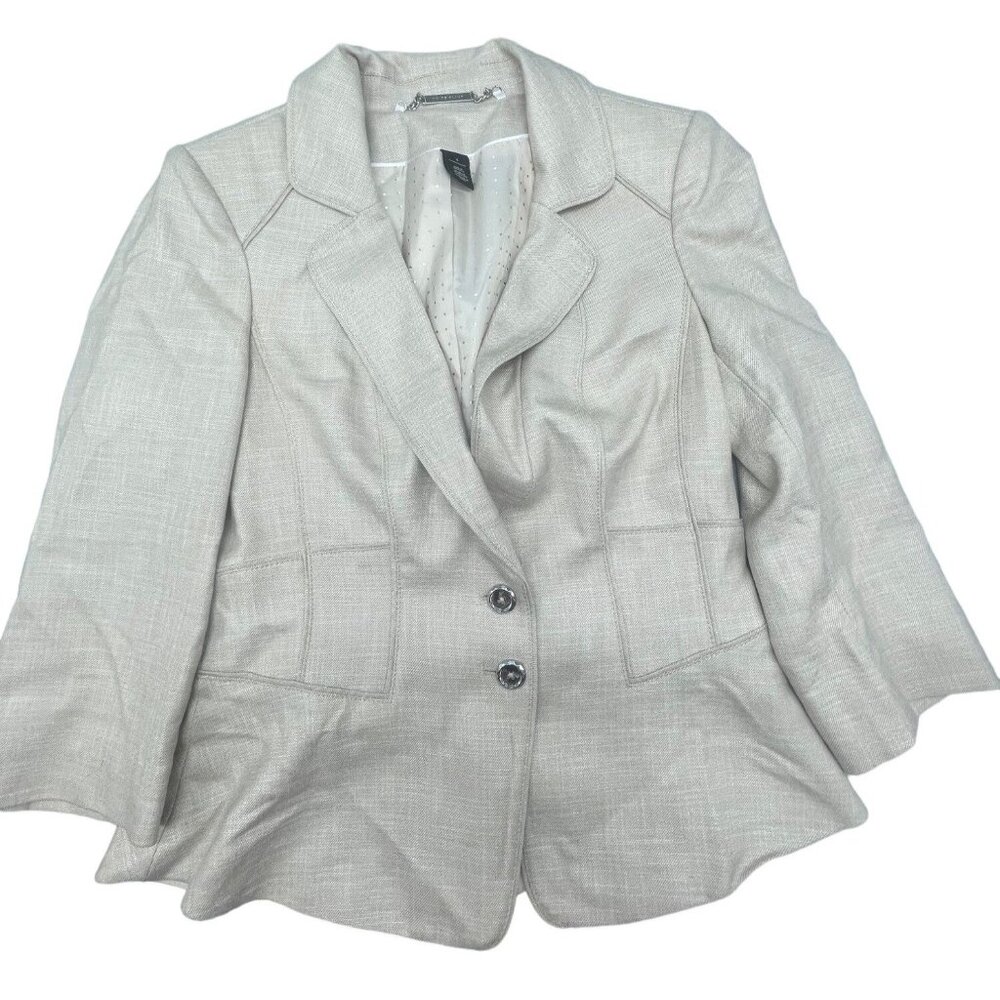 white house black market button up blazer mid sleeve collar pleated size 4 READ